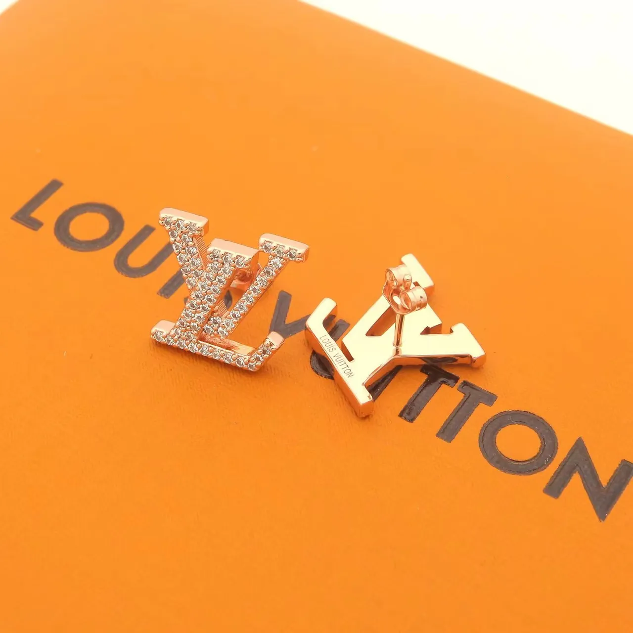Louis Vuitton LV Monogram Pavé and Polished Gold Stud Earrings 5