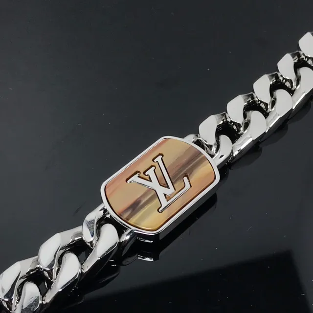 Louis Vuitton LV Shades Brown Silver Chunky Curb Chain Rectangular Tiger's Eye Plaque Bracelet 5