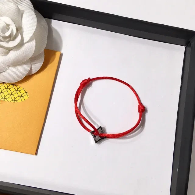 Louis Vuitton LV Square Red Gold Knotted Cord Metal Charm Bracelet 4