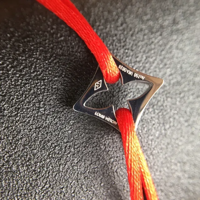 Louis Vuitton LV Square Red Gold Knotted Cord Metal Charm Bracelet 6