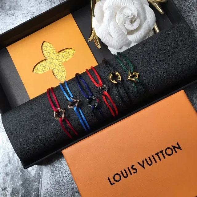 Louis Vuitton LV Square Red Gold Knotted Cord Metal Charm Bracelet 7