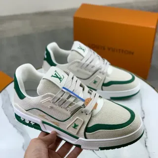 Louis Vuitton LV Trainer Beige Green Mesh Upper Layered Overlays Lifestyle Sneakers