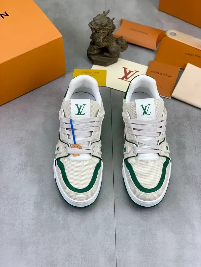 Louis Vuitton LV Trainer বেইজ গ্রিন মেশ আপার লেয়ার্ড ওভারলে লাইফস্টাইল স্নিকার্স 5