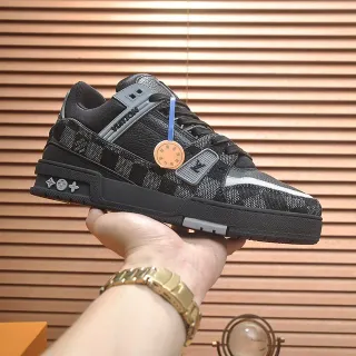 Louis Vuitton LV Trainer Black Gray Chunky Sole Monogram Weave Upper Lifestyle Sneakers