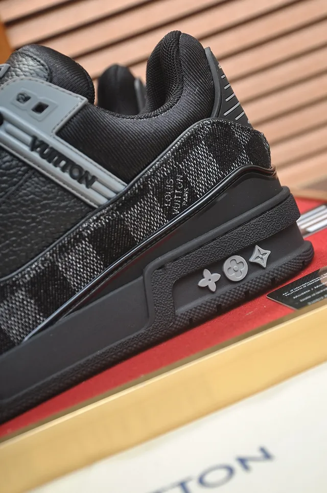 Louis Vuitton LV Trainer Black Gray Chunky Sole Monogram Weave Upper Lifestyle Sneakers 2