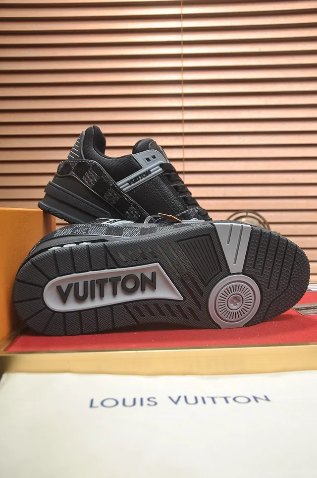 Louis Vuitton LV Trainer Black Gray Chunky Sole Monogram Weave Upper Lifestyle Sneakers 3