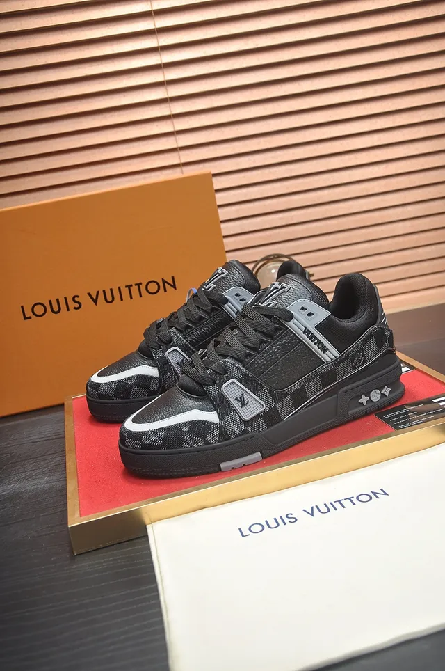 Louis Vuitton LV Trainer Black Gray Chunky Sole Monogram Weave Upper Lifestyle Sneakers 4