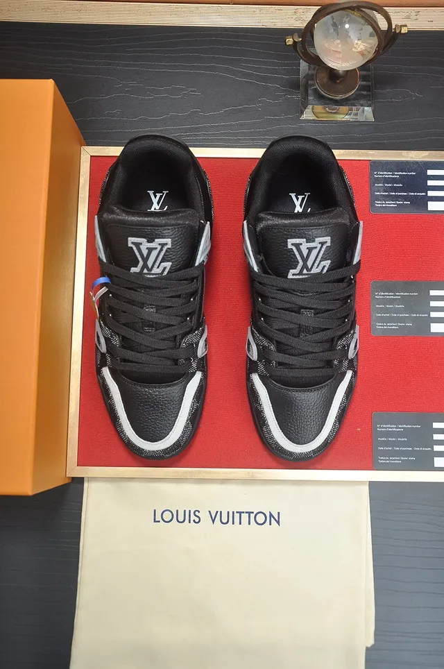 Louis Vuitton LV Trainer Black Gray Chunky Sole Monogram Weave Upper Lifestyle Sneakers 5