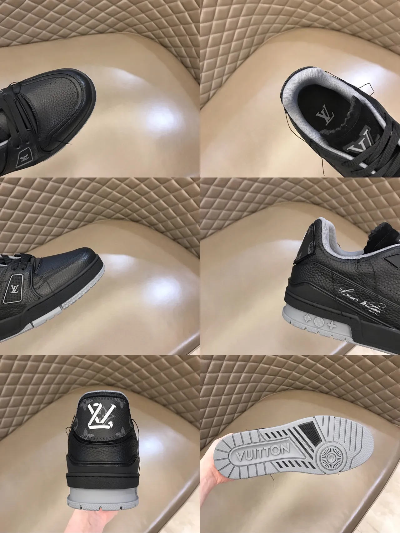 Louis Vuitton LV Trainer Black Gray Pebbled Leather Upper Layered Sculpted Midsole Lifestyle Sneakers 2
