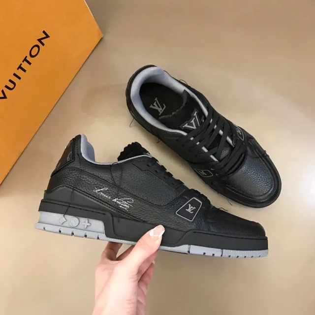 Louis Vuitton LV Trainer Black Gray Pebbled Leather Upper Layered Sculpted Midsole Lifestyle Sneakers 6