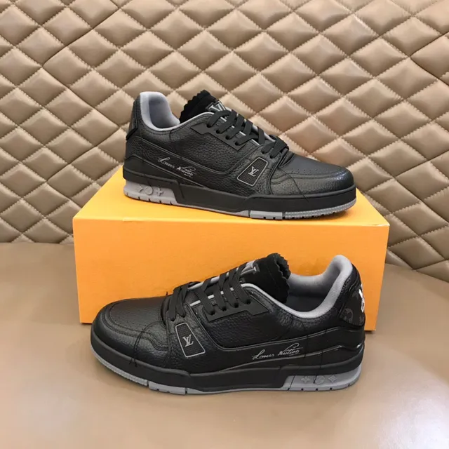 Louis Vuitton LV Trainer Black Gray Pebbled Leather Upper Layered Sculpted Midsole Lifestyle Sneakers 7
