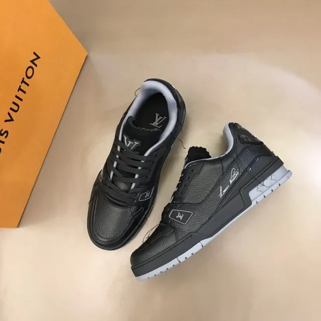 Louis Vuitton LV Trainer Black Gray Pebbled Leather Upper Layered Sculpted Midsole Lifestyle Sneakers 8