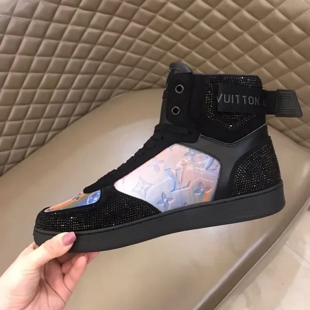 Louis Vuitton LV Trainer Black Multicolor High-Top Crystal-Embellished Mesh Lifestyle Sneakers 3