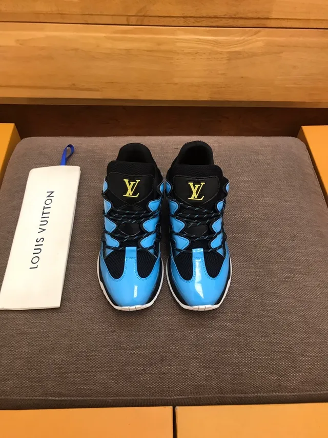 Louis Vuitton LV Trainer Blue Black Patent Upper Mesh Panels Chunky Sneakers 2