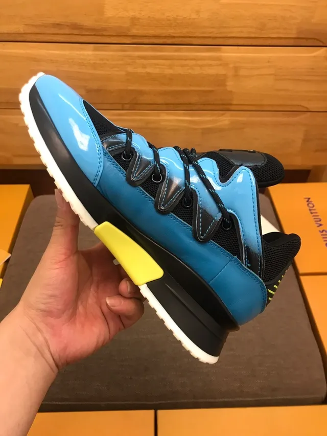 Louis Vuitton LV Trainer Blue Black Patent Upper Mesh Panels Chunky Sneakers 4