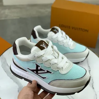 Louis Vuitton LV Trainer Tênis Lifestyle Azul Marrom Malha Superior Camadas De Couro Sobrepostas