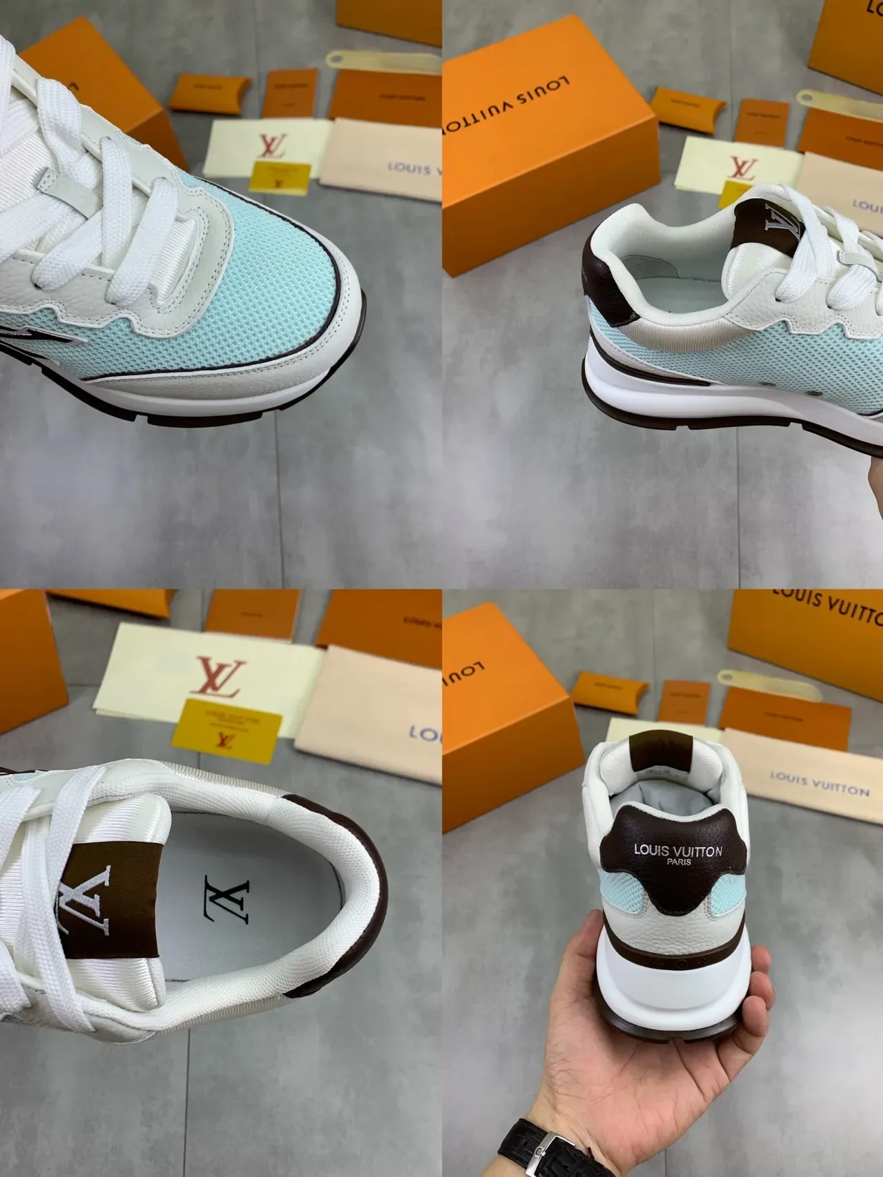 Louis Vuitton LV Trainer Blue Brown Mesh Upper Layered Leather Overlays Lifestyle Sneakers 2