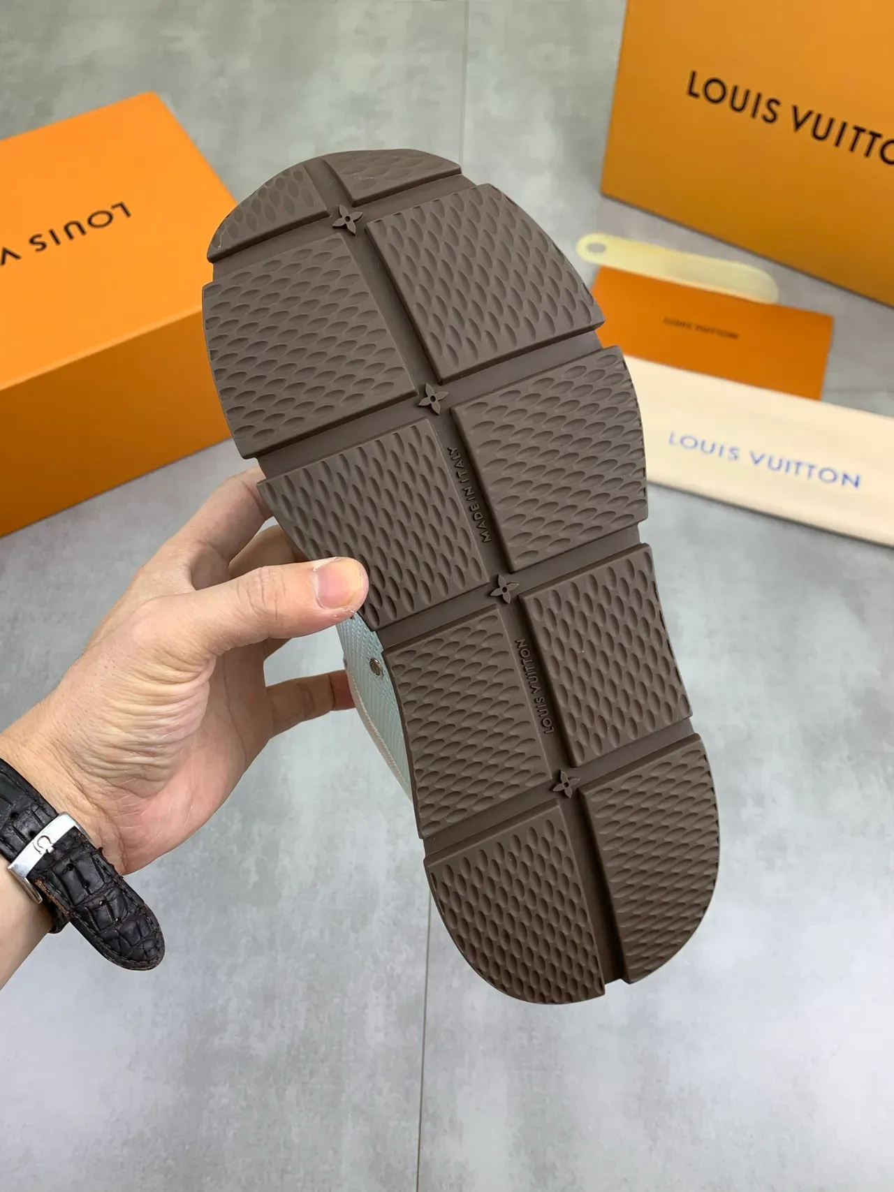 Louis Vuitton LV Trainer Blue Brown Mesh Upper Layered Leather Overlays Lifestyle Sneakers 3