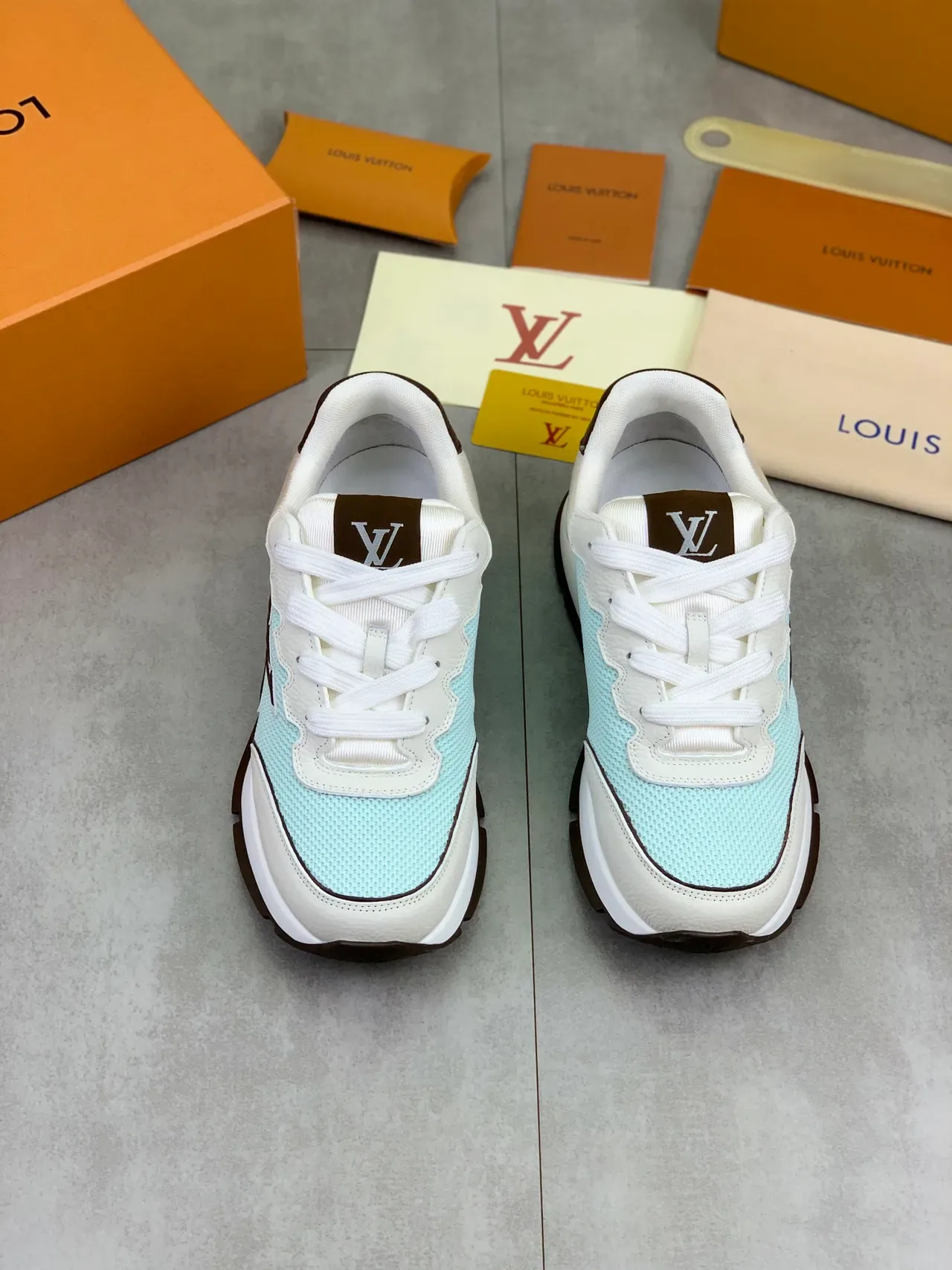 Louis Vuitton LV Trainer Blue Brown Mesh Upper Layered Leather Overlays Lifestyle Sneakers 4