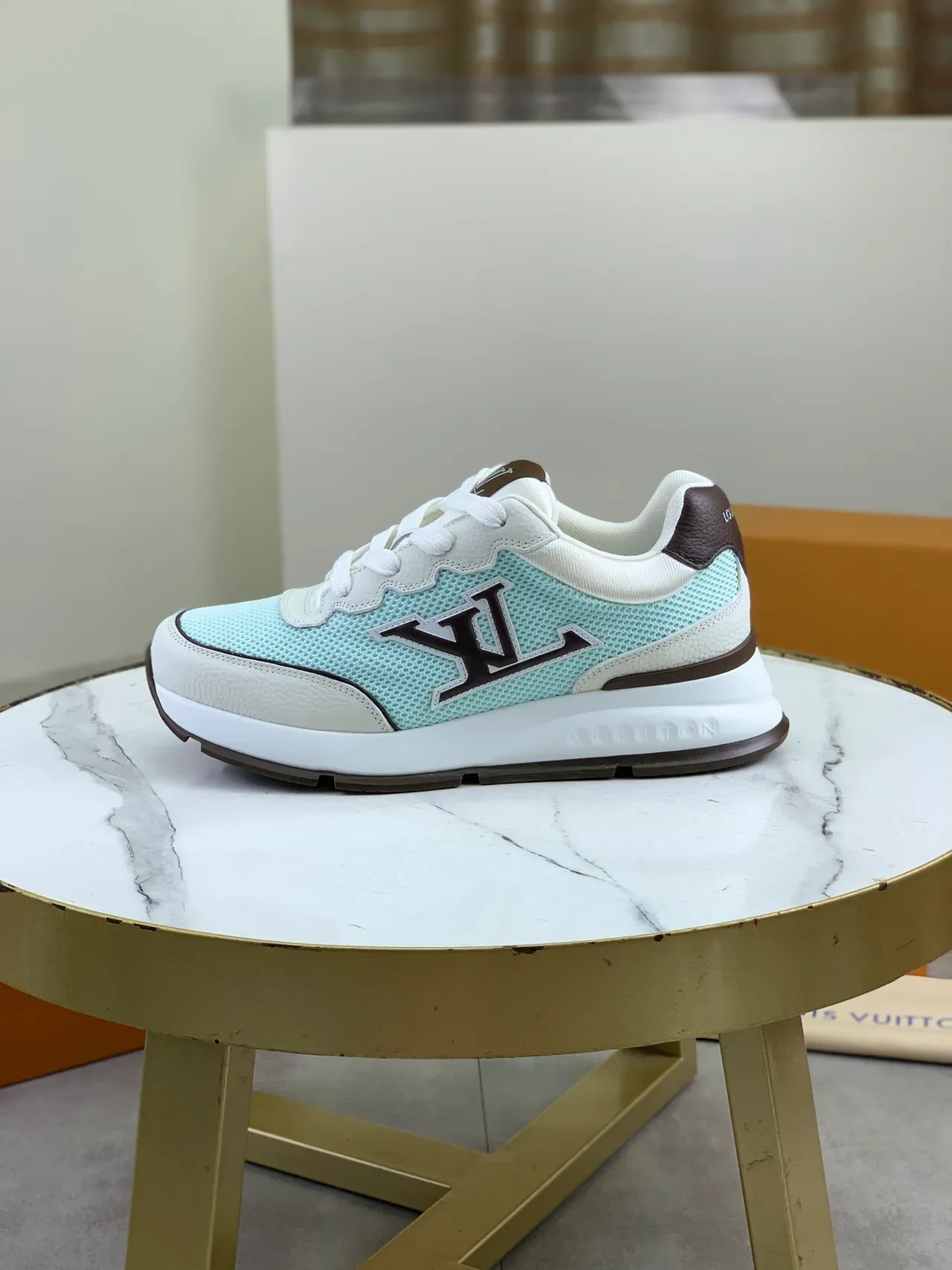Louis Vuitton LV Trainer Blue Brown Mesh Upper Layered Leather Overlays Lifestyle Sneakers 5
