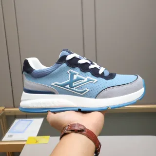 Louis Vuitton LV Trainer Blue Navy Cuero Perforado Capa Superior Construcción En Bloques De Color Zapatillas De Estilo De Vida