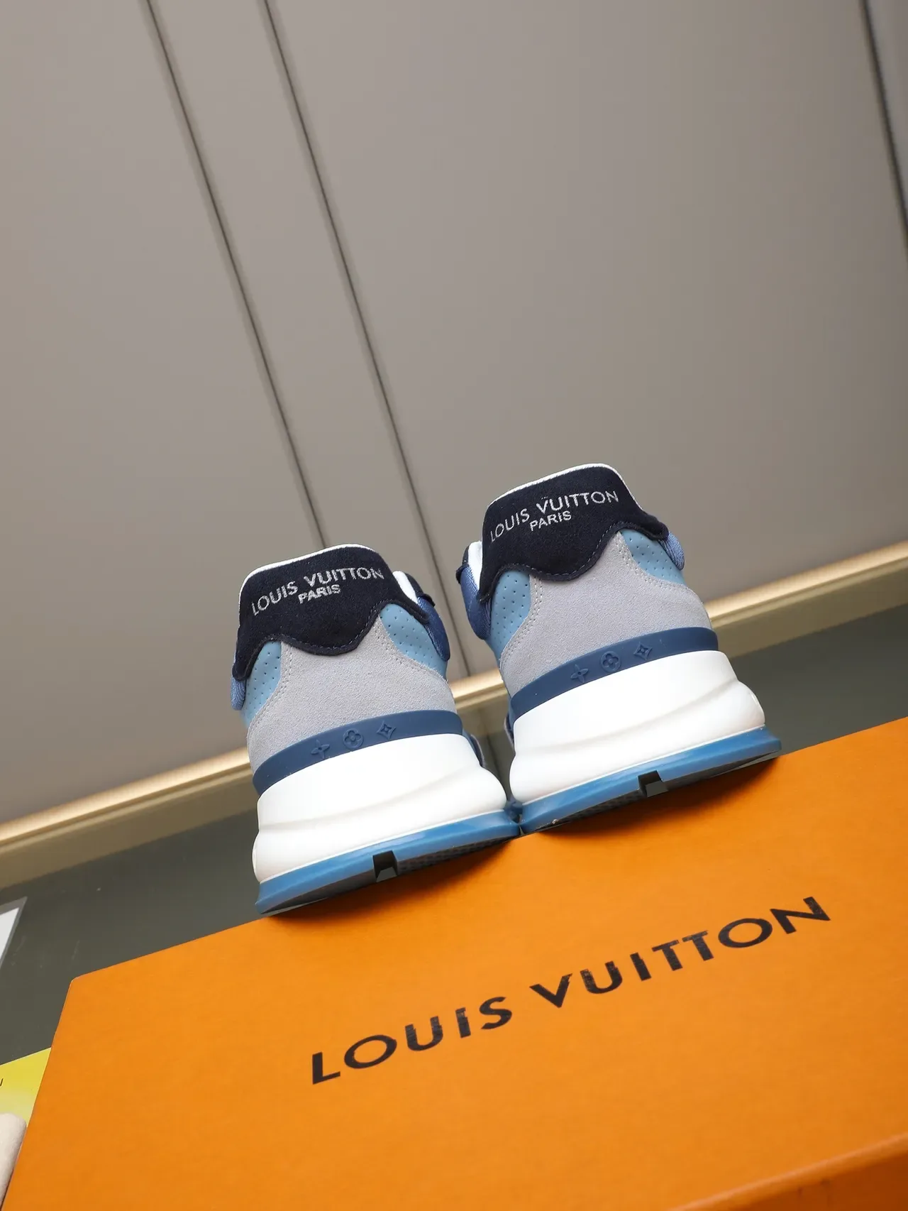 Louis Vuitton LV Trainer Blue Navy Perforated Leather Upper Layered Color-Block Construction Lifestyle Sneakers 3