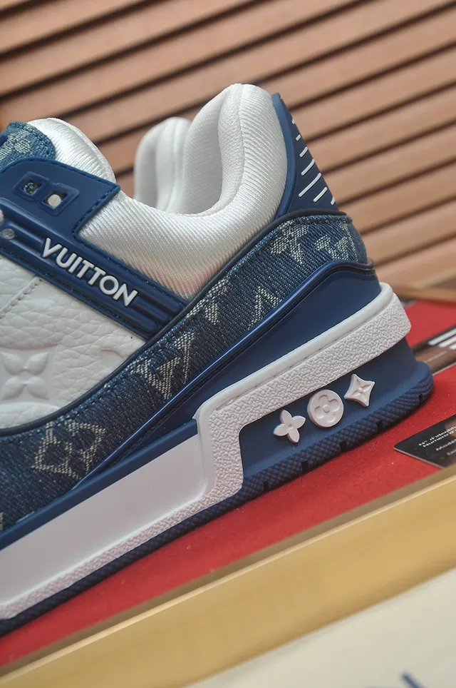 Louis Vuitton LV Trainer Blue White Denim-Panelled Monogram-Print Lifestyle Sneakers 2