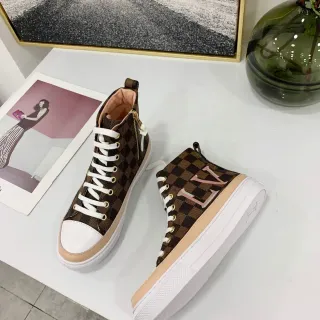 Louis Vuitton LV Trainer Marrón Beige Alto Damier Monograma Lona Lifestyle Sneakers