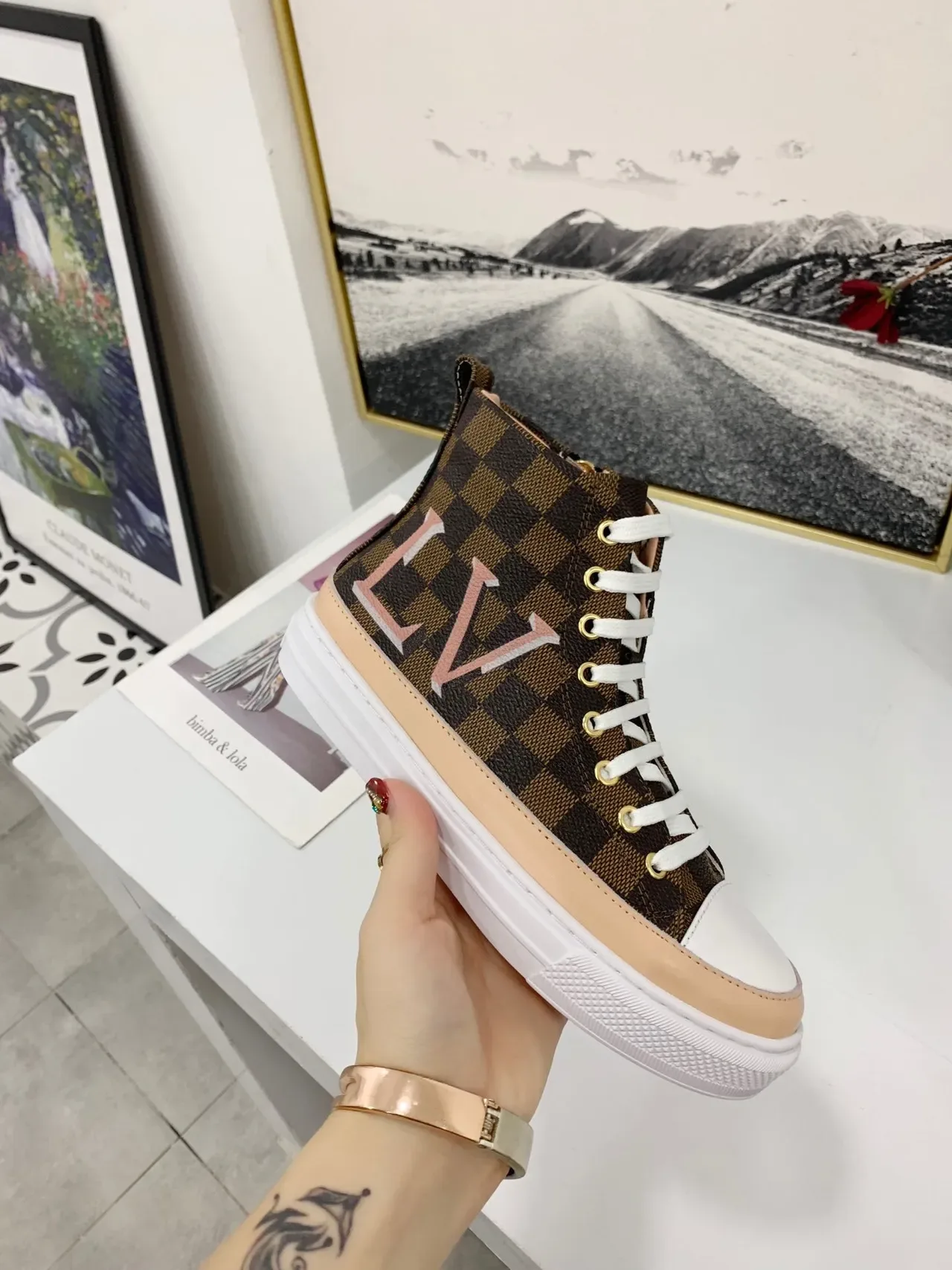 Louis Vuitton LV Trainer Brown Beige High-Top Checkerboard Monogram Canvas Lifestyle Sneakers 4