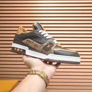 Louis Vuitton LV Trainer Brown Beige Monogram Canvas Leather Overlays Lifestyle Sneakers