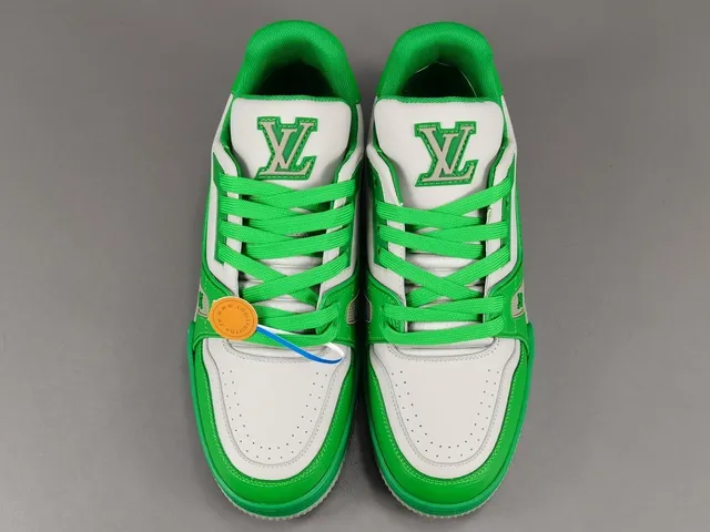 Louis Vuitton LV Trainer Green White Low-Top Layered Leather And Synthetic Upper Lifestyle Sneakers 15