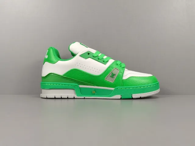 Louis Vuitton LV Trainer Green White Low-Top Layered Leather And Synthetic Upper Lifestyle Sneakers 17