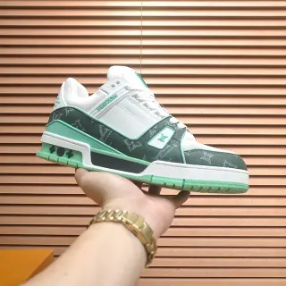 Louis Vuitton LV Trainer Green White Monogrammed Canvas Layered Midsole Lifestyle Sneakers