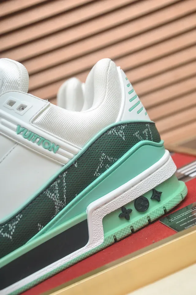 Louis Vuitton LV Trainer Green White Monogrammed Canvas Layered Midsole Lifestyle Sneakers 2