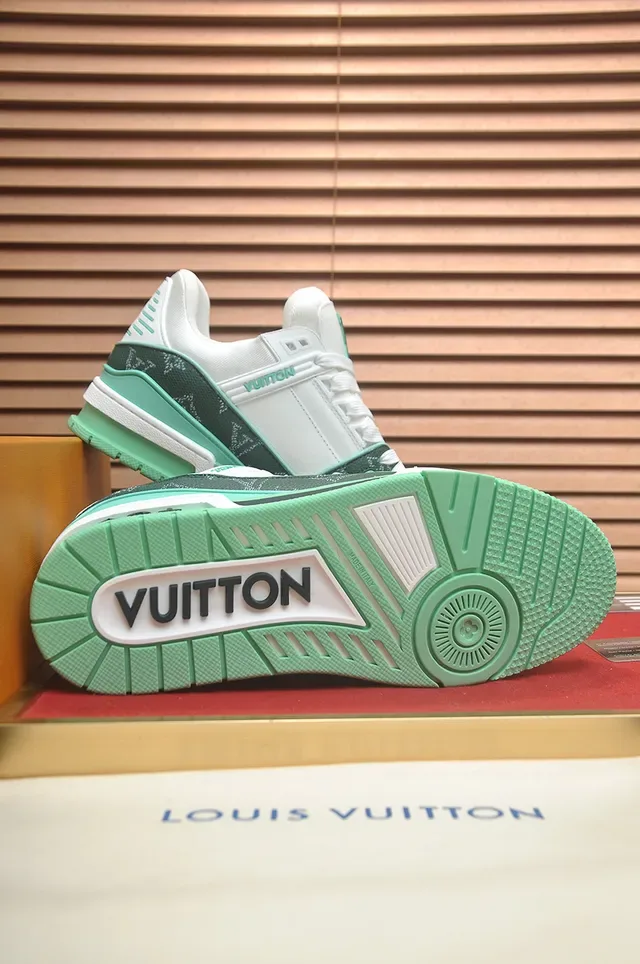 Louis Vuitton LV Trainer Green White Monogrammed Canvas Layered Midsole Lifestyle Sneakers 3