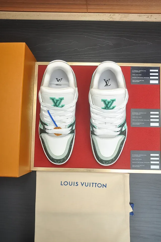 Louis Vuitton LV Trainer Green White Monogrammed Canvas Layered Midsole Lifestyle Sneakers 5