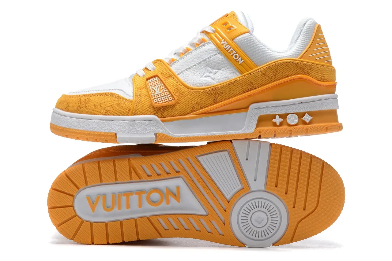Louis Vuitton LV Trainer Chaussures Lifestyle Orange Blanc Multicouche Jacquard Et Cuir Supérieur Sangle Plastique Détail 2