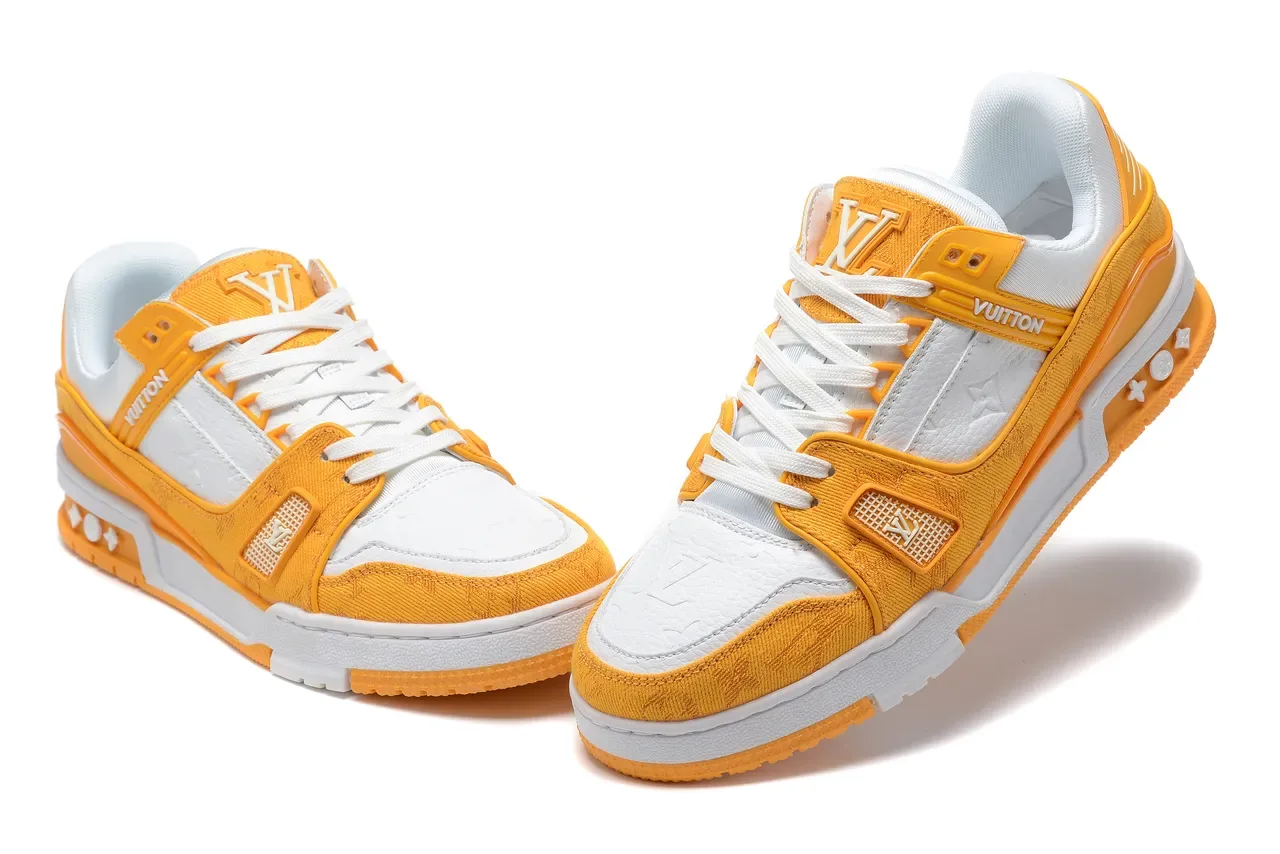 Louis Vuitton LV Trainer Chaussures Lifestyle Orange Blanc Multicouche Jacquard Et Cuir Supérieur Sangle Plastique Détail 4