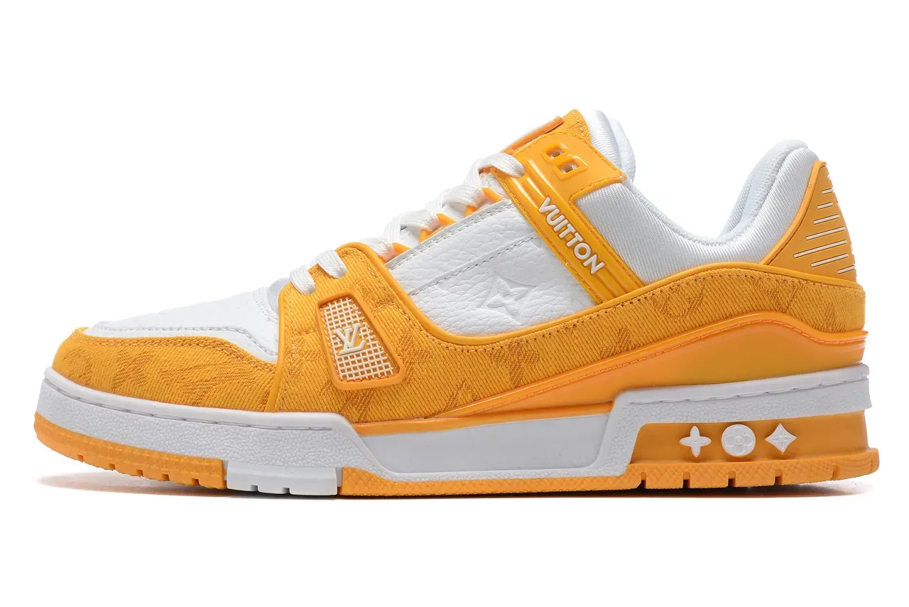 Louis Vuitton LV Trainer Chaussures Lifestyle Orange Blanc Multicouche Jacquard Et Cuir Supérieur Sangle Plastique Détail 5