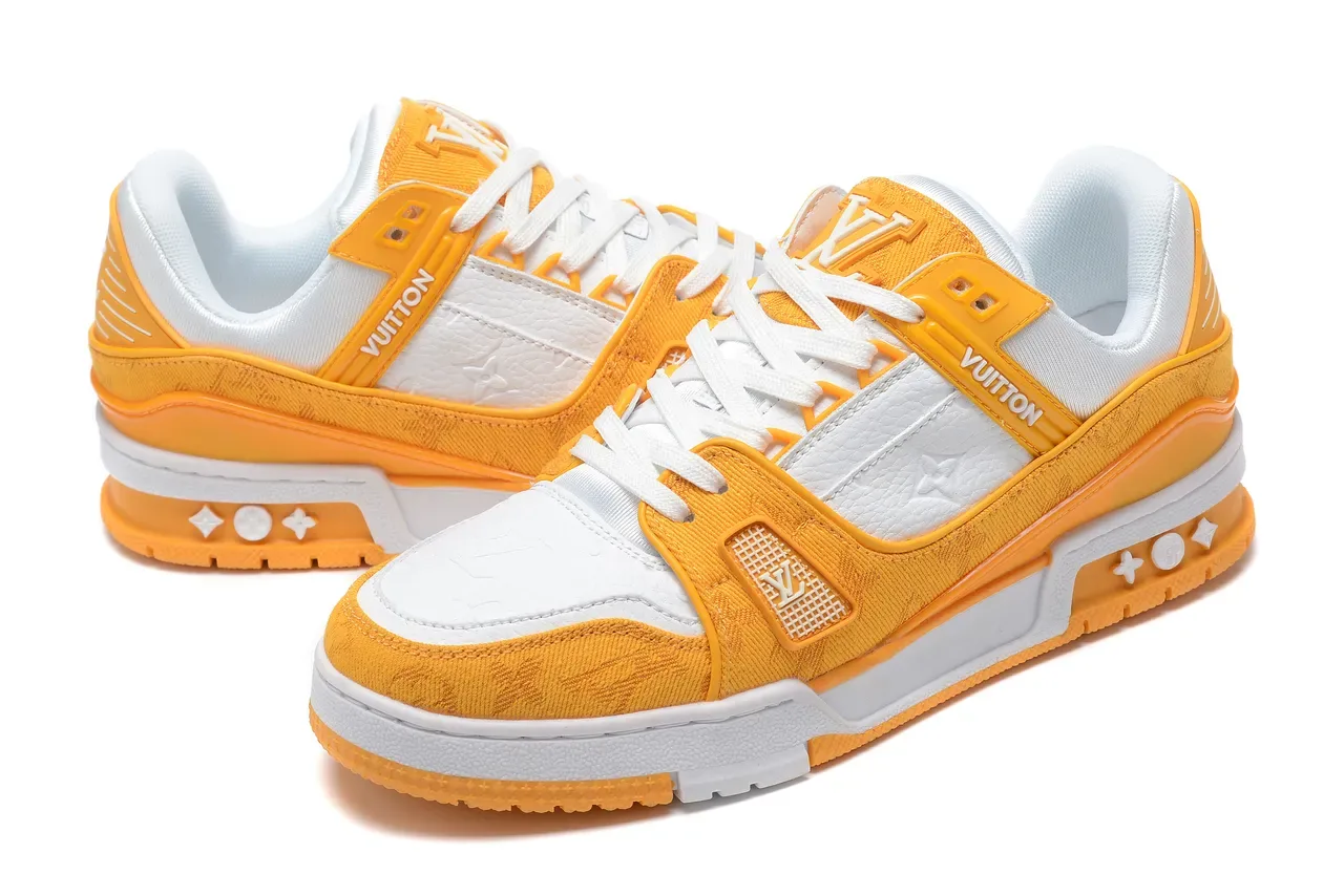 Louis Vuitton LV Trainer Chaussures Lifestyle Orange Blanc Multicouche Jacquard Et Cuir Supérieur Sangle Plastique Détail 6