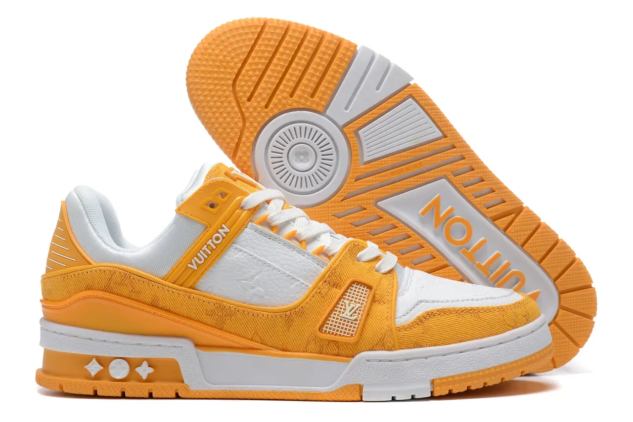 Louis Vuitton LV Trainer Chaussures Lifestyle Orange Blanc Multicouche Jacquard Et Cuir Supérieur Sangle Plastique Détail 7