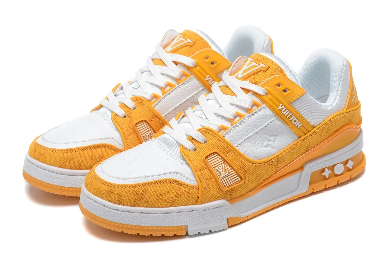 Louis Vuitton LV Trainer Chaussures Lifestyle Orange Blanc Multicouche Jacquard Et Cuir Supérieur Sangle Plastique Détail 8