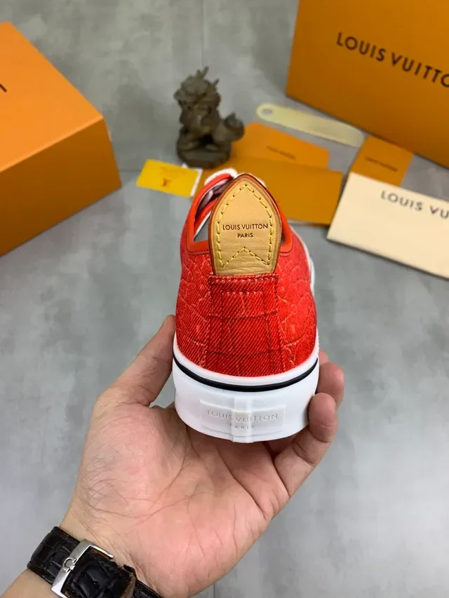 Louis Vuitton LV Trainer Orange White Quilted Textile Upper Rope Laces Lifestyle Sneakers 3