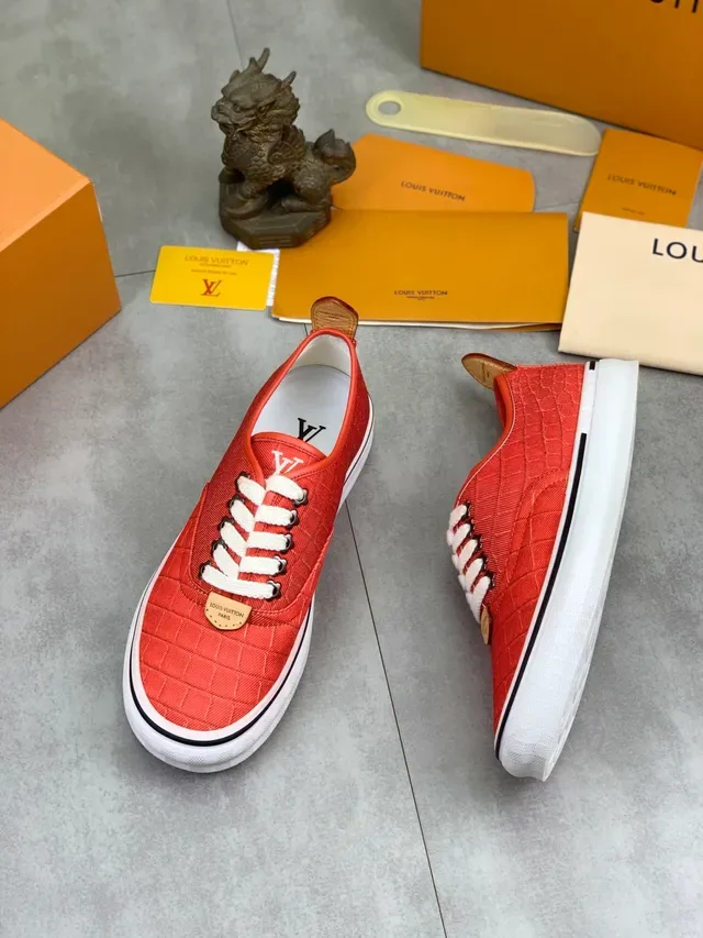 Louis Vuitton LV Trainer Orange White Quilted Textile Upper Rope Laces Lifestyle Sneakers 5