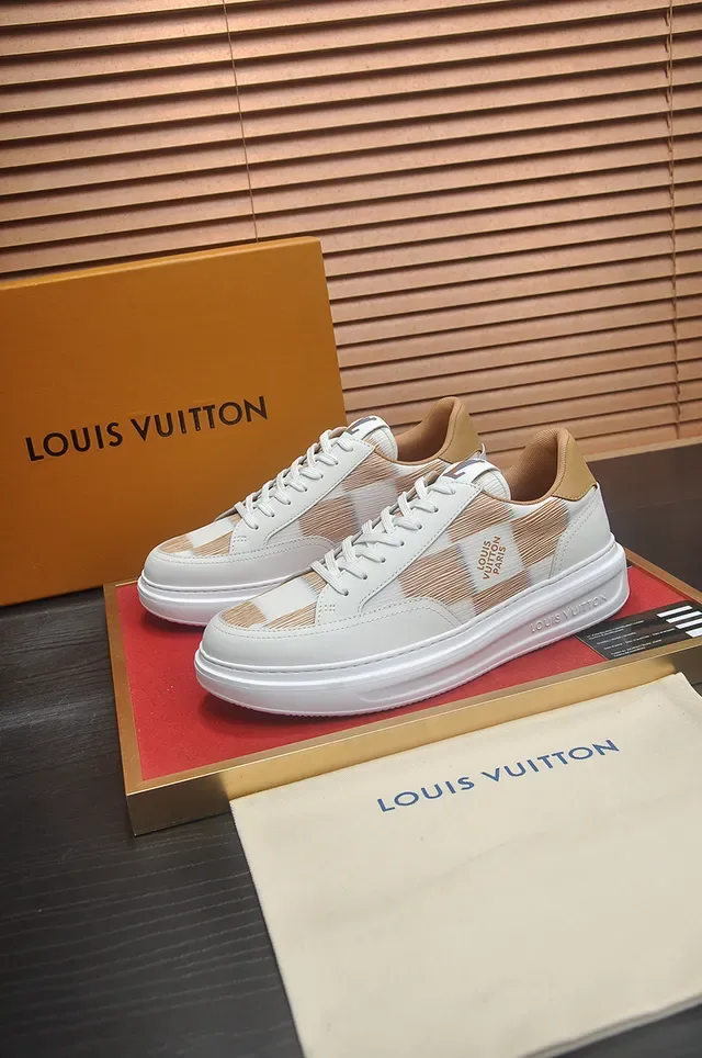 Louis Vuitton LV Trainer White and Beige Checkered Lifestyle Sneakers 4