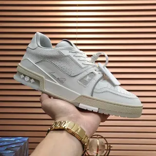 Louis Vuitton LV Trainer White Beige Layered Midsole Script Logo Detail Lifestyle Sneakers