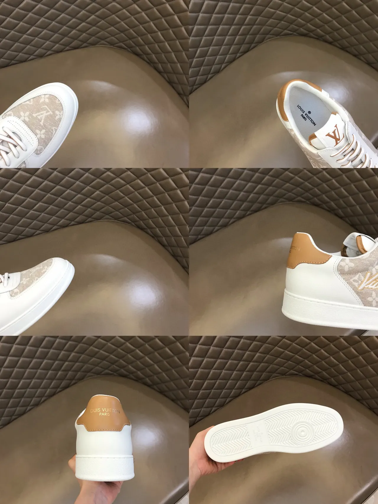 Louis Vuitton LV Trainer White Beige Low-Top Monogrammed Textile Panel Lifestyle Sneakers 3