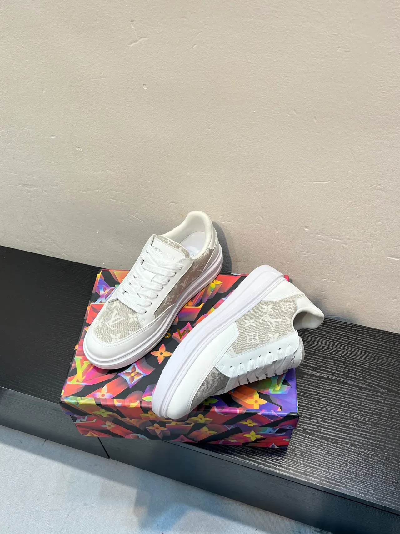 Louis Vuitton LV Trainer White Beige Monogram-Print Upper Platform Sole Lifestyle Sneakers 3