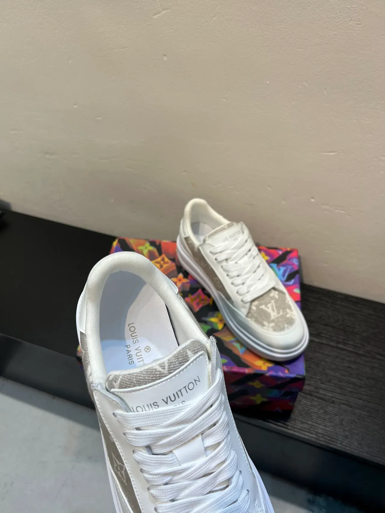 Louis Vuitton LV Trainer White Beige Monogram-Print Upper Platform Sole Lifestyle Sneakers 6