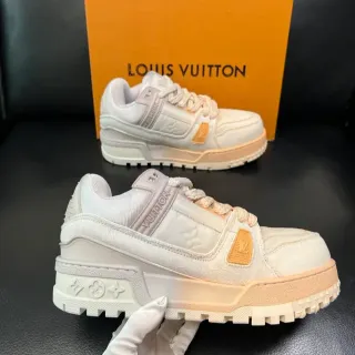 Louis Vuitton LV Trainer White Beige Monogrammed Canvas Upper Layered Chunky Sole Lifestyle Sneakers